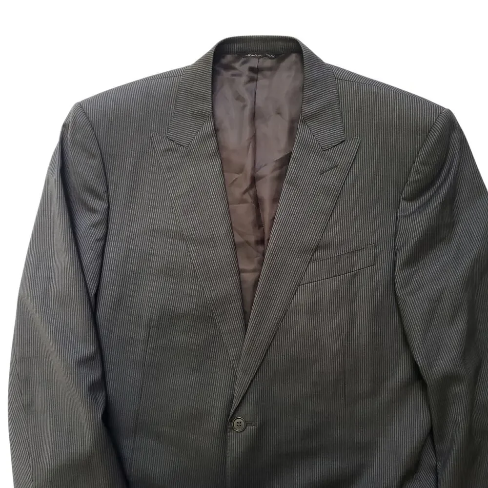 Canali Wool Blazer Jacket Sport Coat Brown Stripe Peak Lapel Natural Comfort 44L